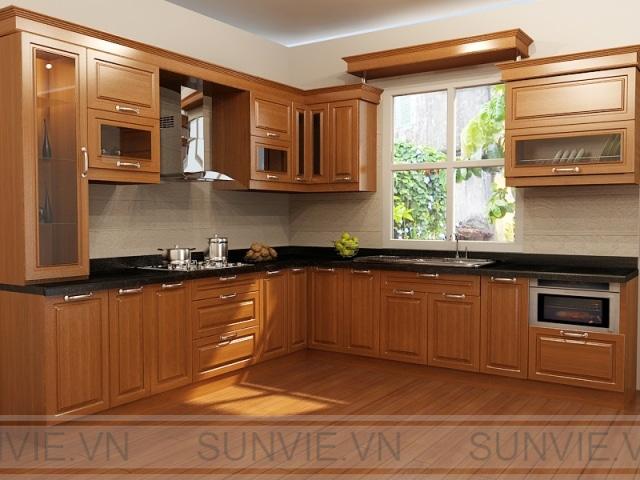 Tủ bếp khung inox cánh gỗ