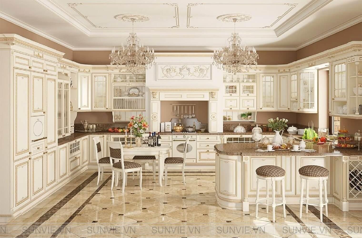 Lưu ý khi thiết kế nội thất phòng bếp tân cổ điển chọn kích thước và kiểu dáng phù hợp
