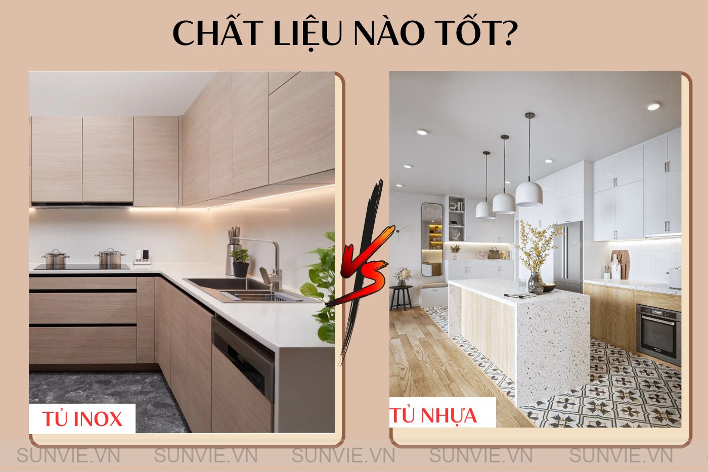 So sánh tủ bếp nhựa và inox
