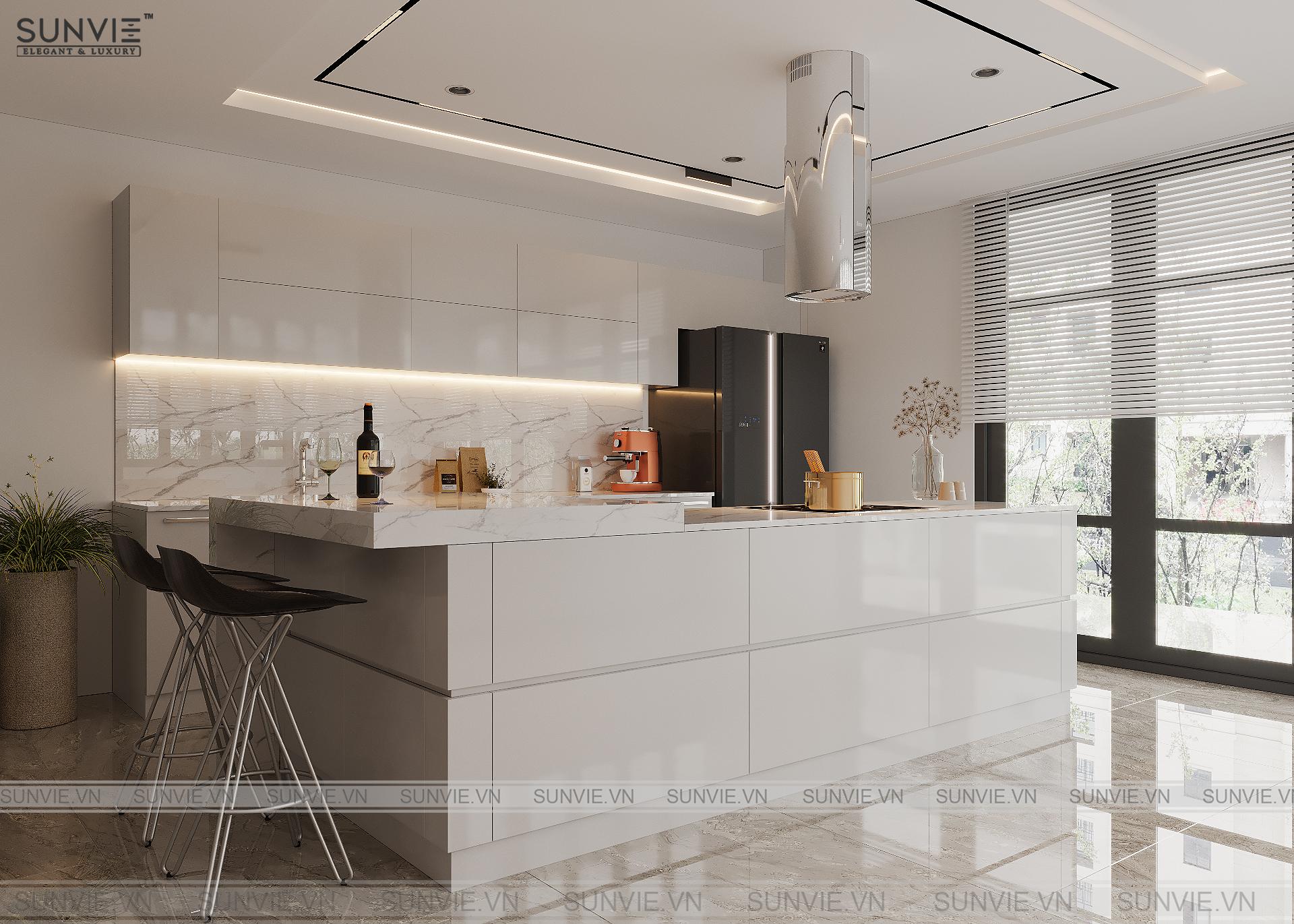 Tủ bếp chữ I giúp tiết kiệm diện tích nhà bếp