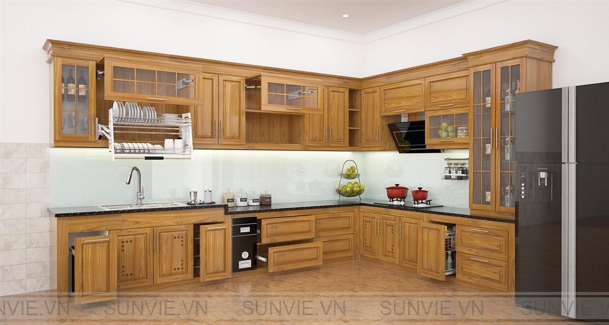 Tủ bếp gỗ - Thiết kế tủ bếp truyền thống được ưa chuộng